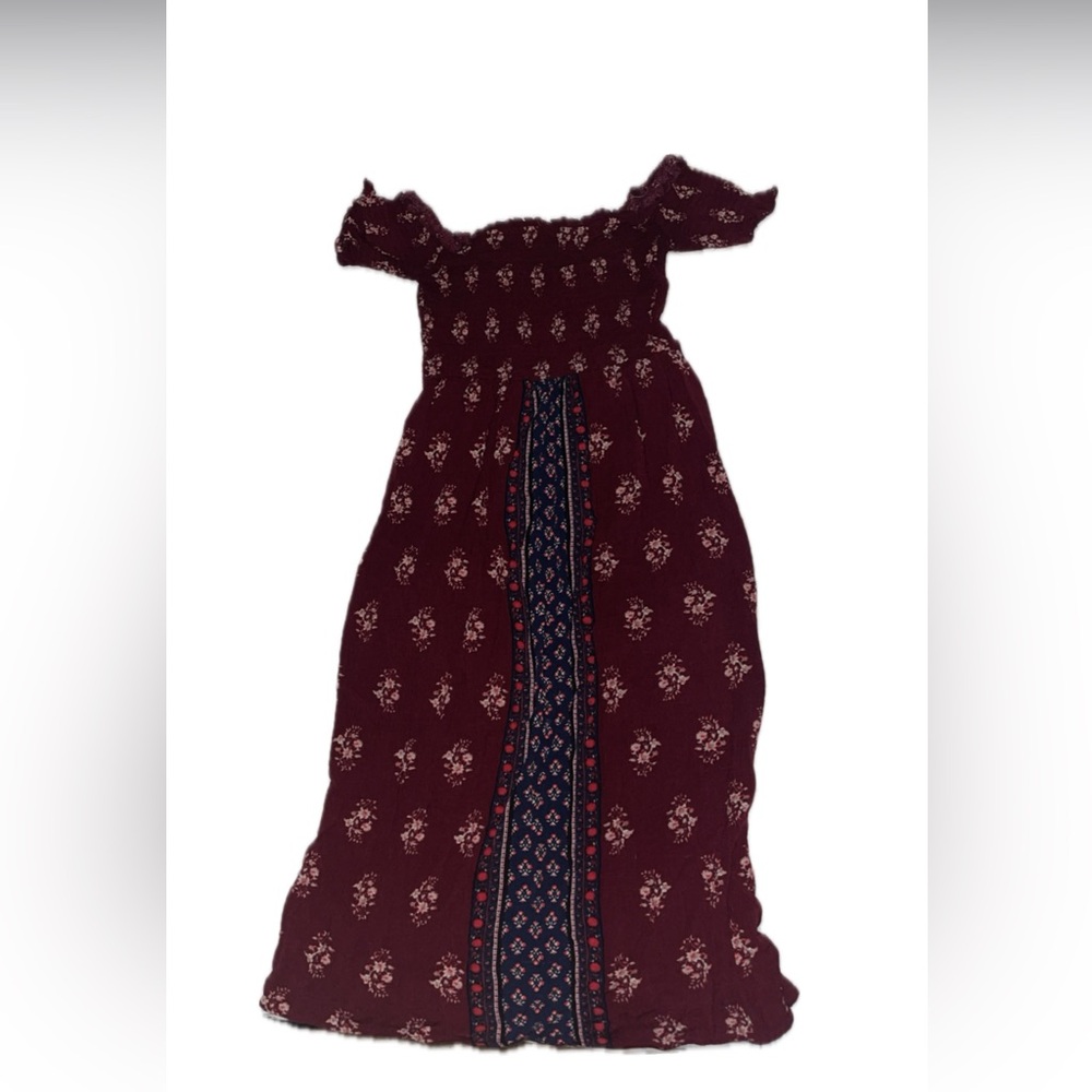 maroon off the shoulder midi dress